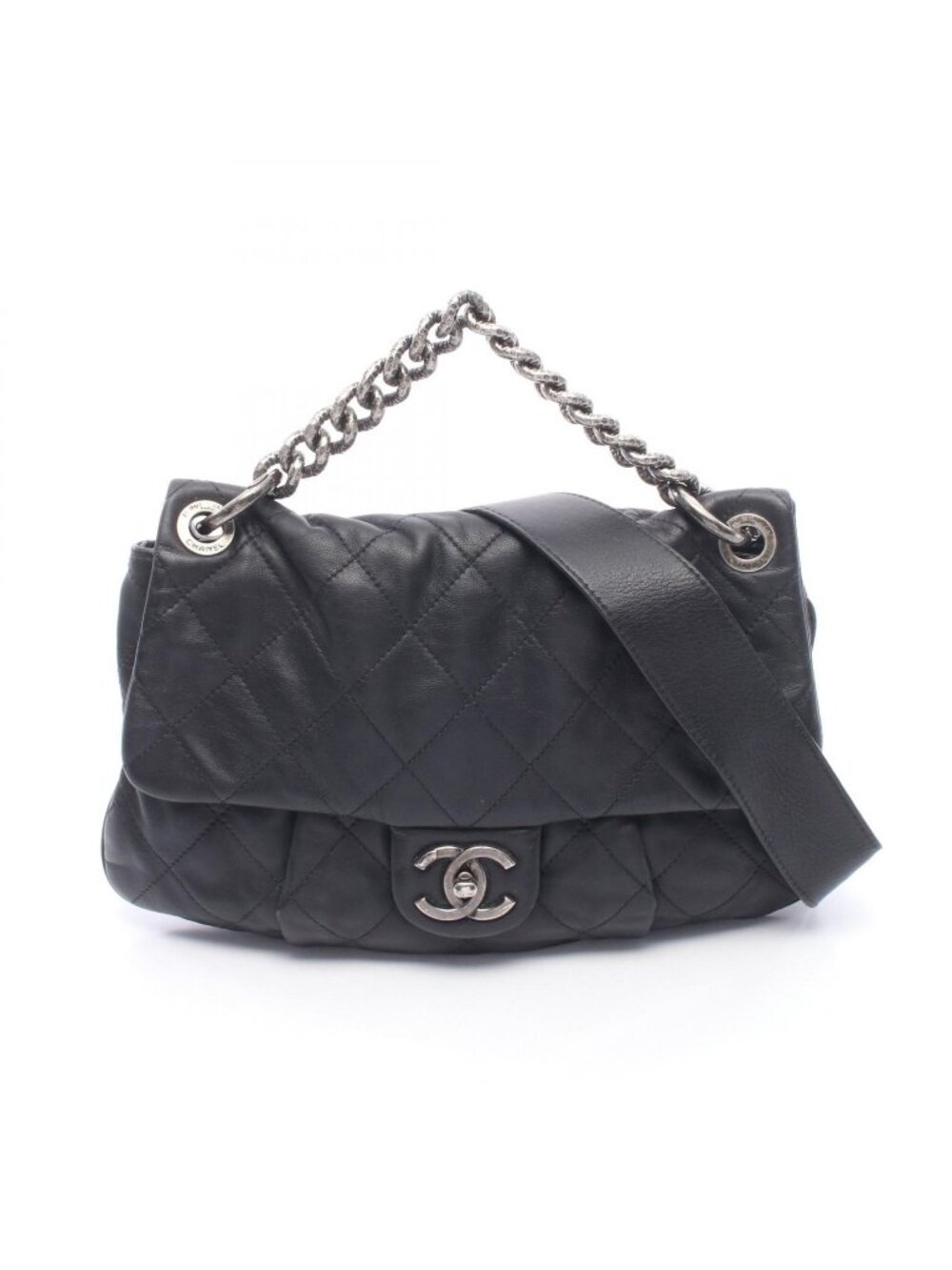 Chanel Quilted 2-Way Black Leather Shoulder